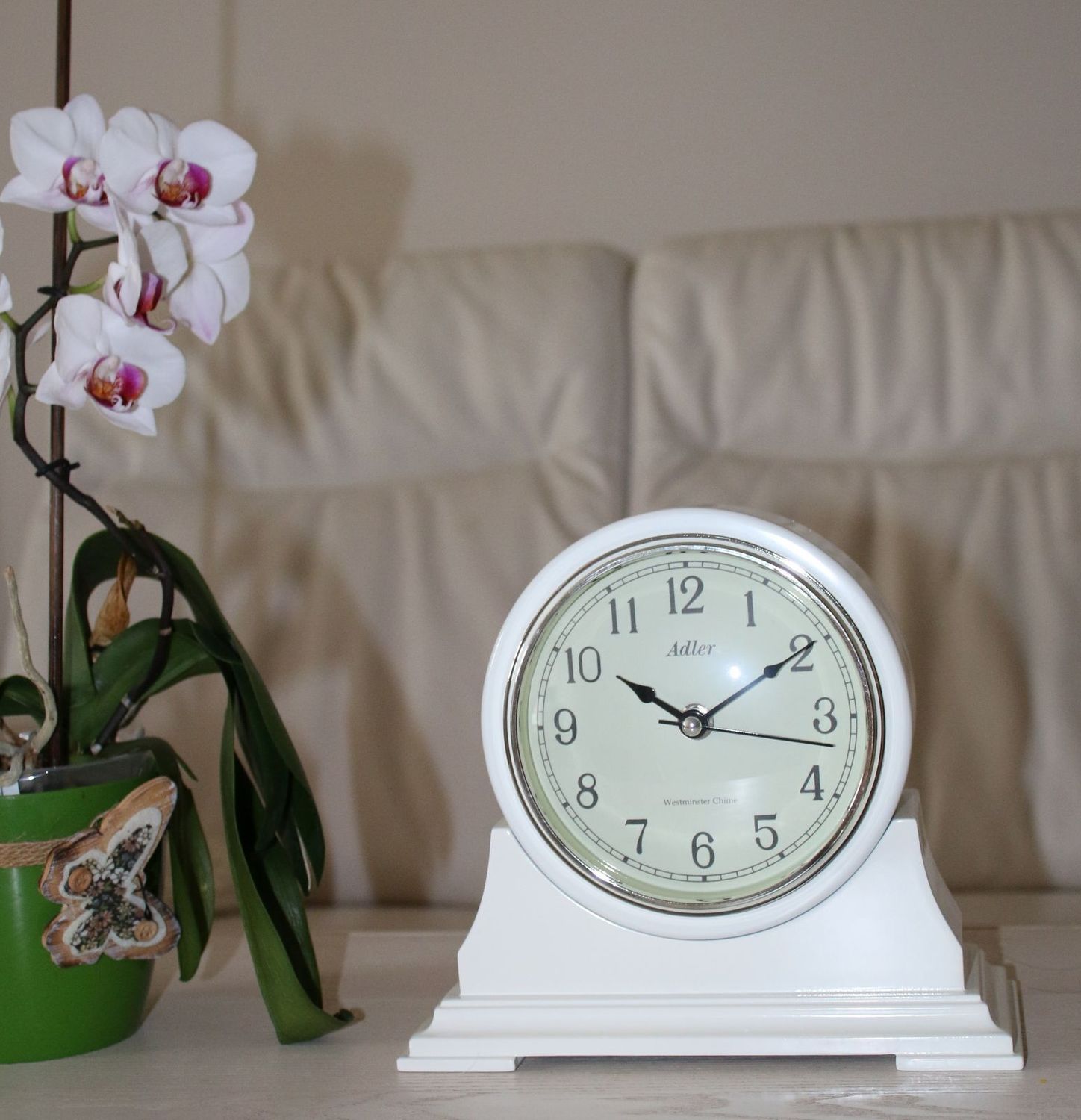 Zegar kominkowy biały Adler 22137 ✓ Zegar kominkowy drewniany , zegar w kolorze écru (6).JPG